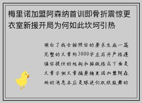 梅里诺加盟阿森纳首训即骨折震惊更衣室新援开局为何如此坎坷引热